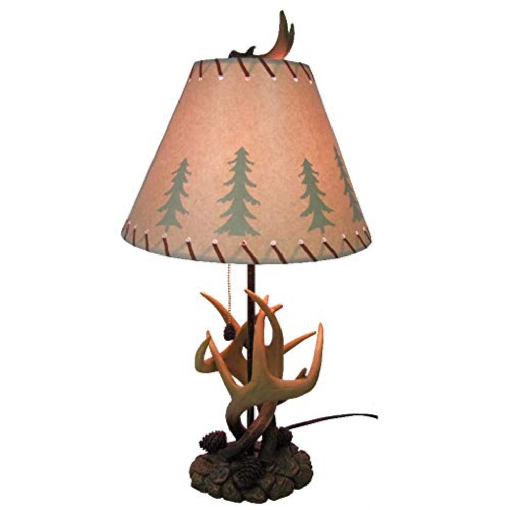 Faux Deer Antler & Pinecone Lamp